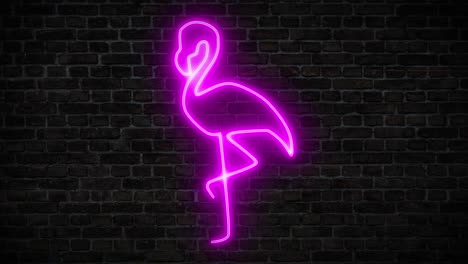 Beleuchtete-Silhouette-Eines-Neonrosa-Flamingos